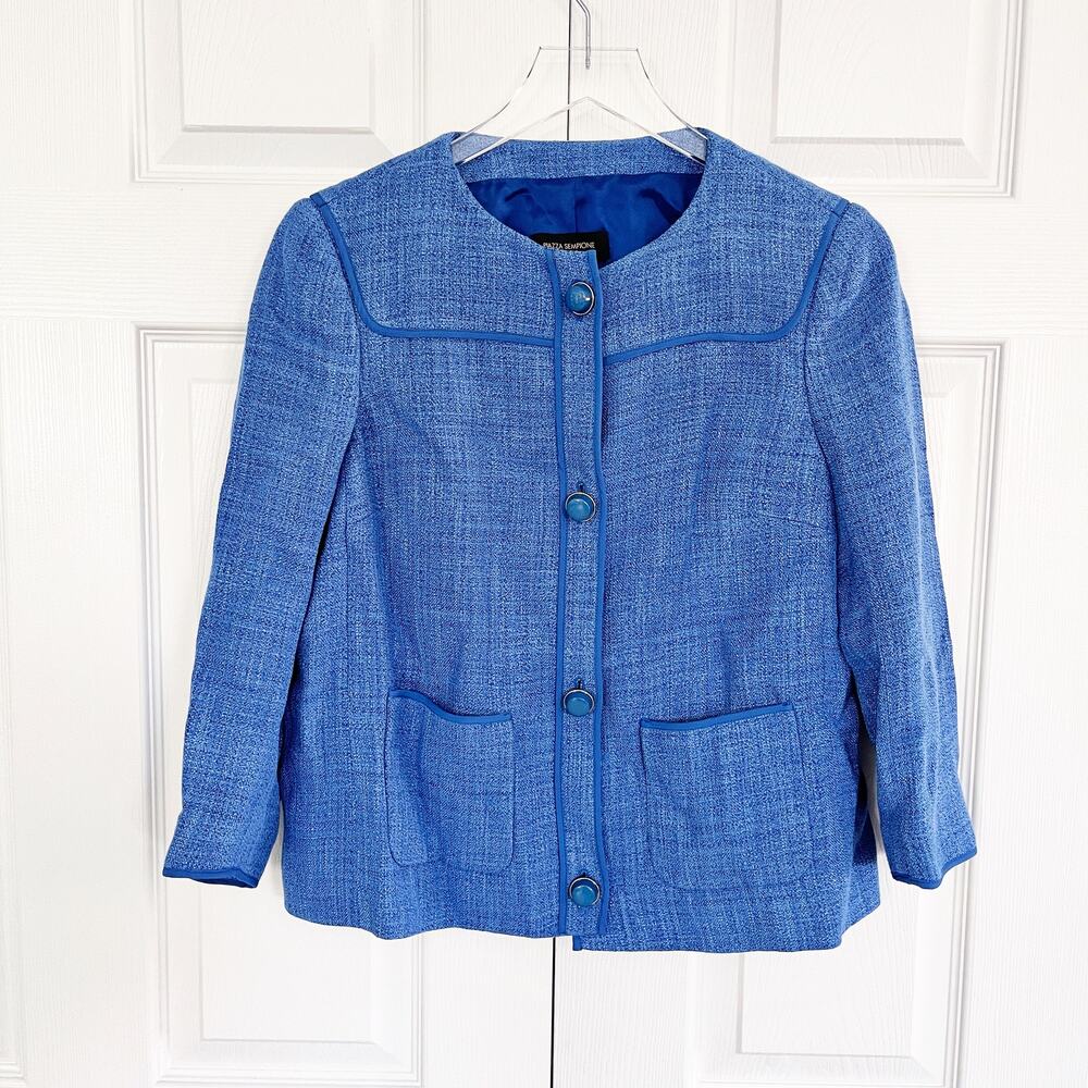 Piazza Sempione Blue Tweed Collarless Blazer